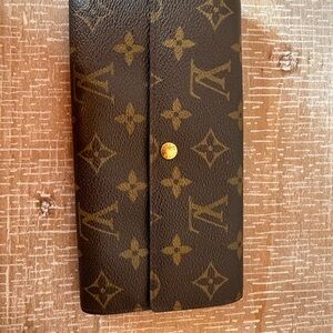 Louis Vuitton Brown Textured Wallet with Gold Detail